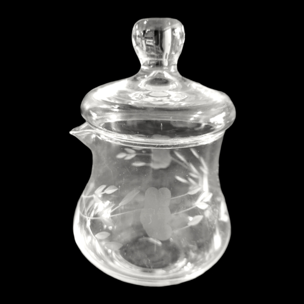 Vtg Creamer Pitcher Lidded Watched Crystal Clear Flower